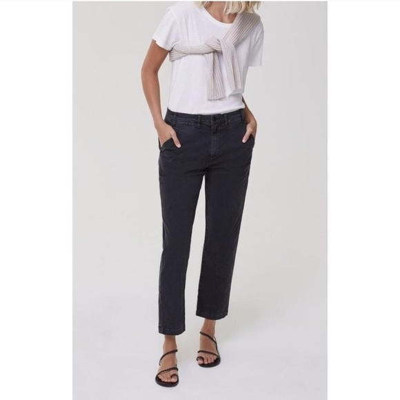 CITIZENS OF HUMANITY Brooke Chino Pants Mid Rise Ankle Washed Black - Picture 6 of 12